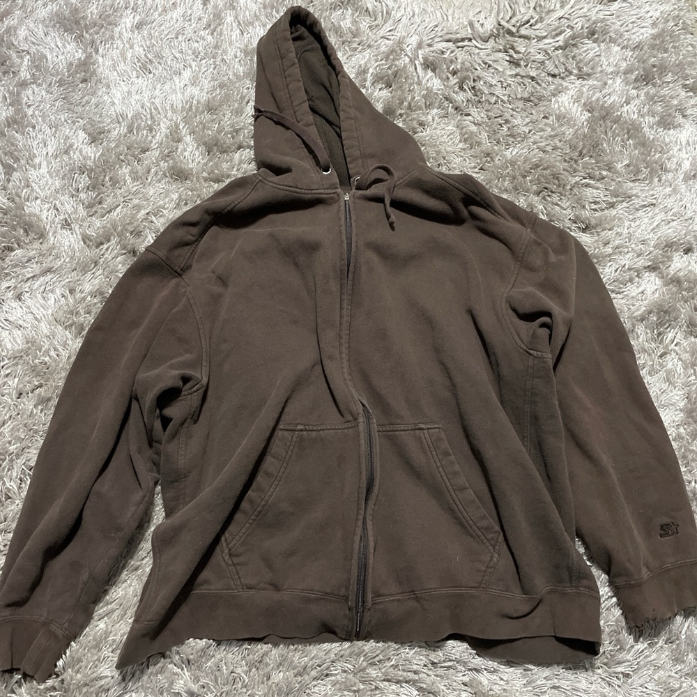 Brown Zip-Up Hoodie with Drawstrings